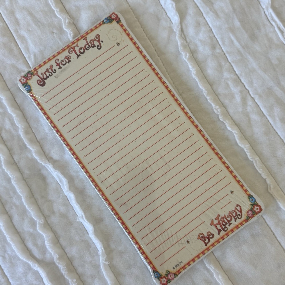 VTG Mary Engelbreit Paper List‎ Pad "Just for Today, Be Happy" Organize Magnetic